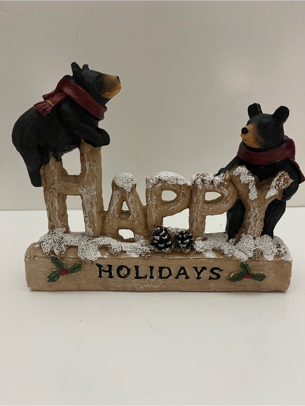 Happy Holidays Bear Figurine - Black Bears/Resin Figure